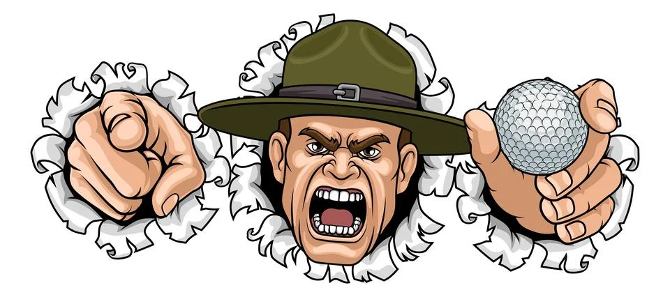 Drill Instructor Sergeant Bootcamp Golf Mascot Stockillustratie