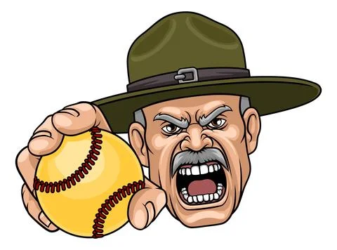 Drill Instructor Sergeant Bootcamp Softball Mascot Stock Illustration