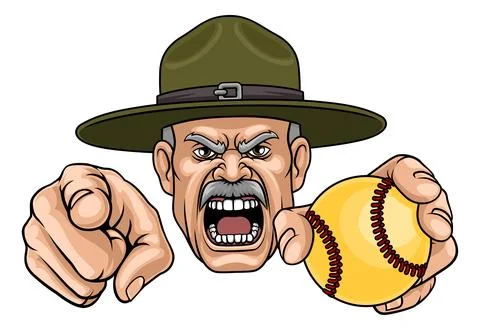 Drill Instructor Sergeant Bootcamp Softball Mascot Stock Illustration