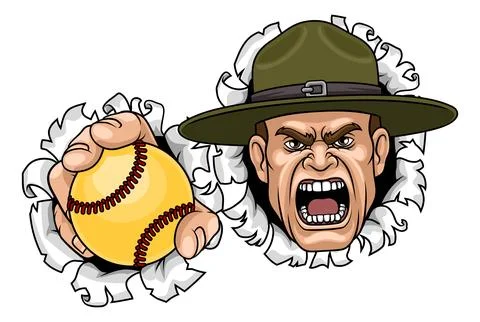 Drill Instructor Sergeant Bootcamp Softball Mascot Stock Illustration