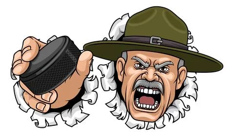 Drill Instructor Sergeant Ice Hockey Sports Mascot Stock Illustration