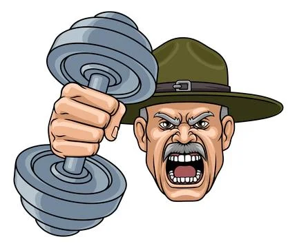 Drill Instructor Sergeant Weight Lifting Gym Man Stock Illustration