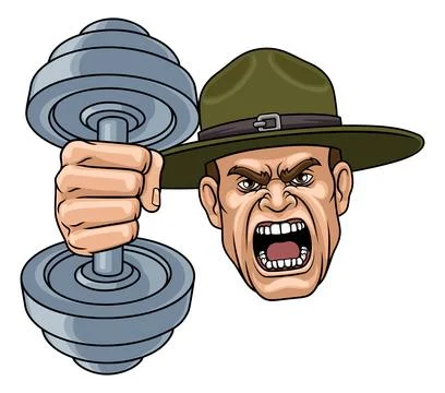 Drill Instructor Sergeant Weight Lifting Gym Man Stock Illustration