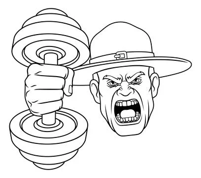 Drill Instructor Sergeant Weight Lifting Gym Man Stock Illustration