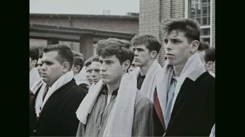 Drill instructor warns and instructs the cadets of their future training - 1960 Vídeos de archivo 102850652