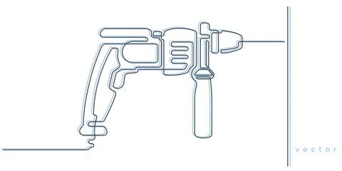 Drill .Locksmith tool for work.One line drawing. Stock Illustration