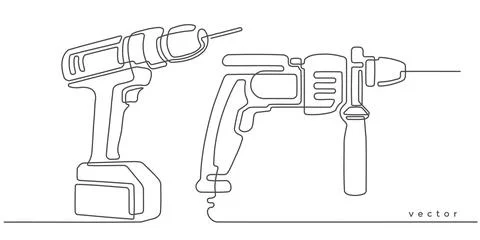 Drill .Locksmith tool for work.One line drawing. 스톡 일러스트