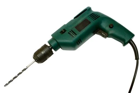 Drill Machine with Clipping Path Isolated on a White Background Photos