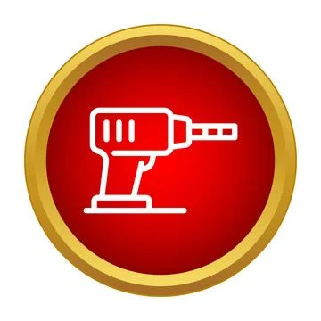 Drill machine icon on a red button background Stock Illustration