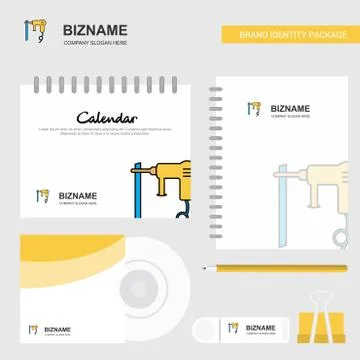 Drill machine  Logo, Calendar Template, CD Cover, Diary and USB Brand Station Illustrazione stock