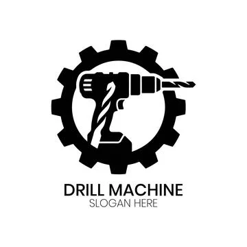 Drill Machine Logo Design with Cordless Power Tool Inside Gear Stock Illustration