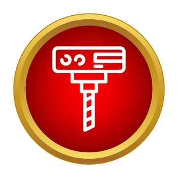Drill machine tool working icon on red circle Stock Illustration