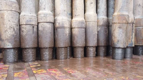 Drill pipe racked on the rig floor Video stock 111177260