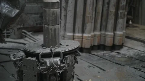The drill pipe is rotated through a turntable on the petroleum drilling rig. Stock Footage 152662400