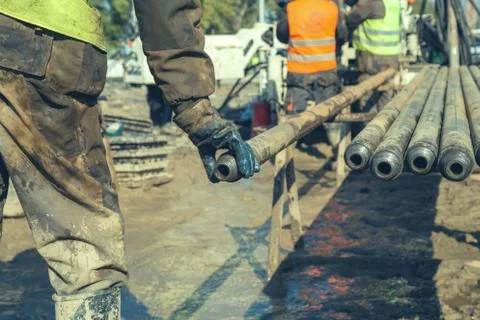 Drill pipes of core drilling platform Stock Photos