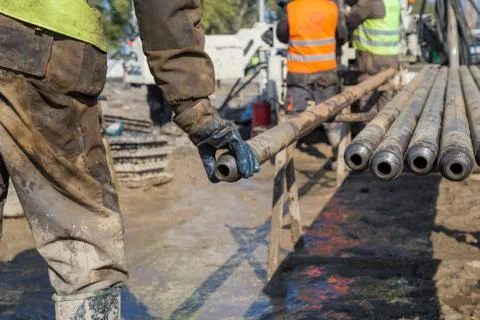 Drill pipes of core drilling platform Stock Photos