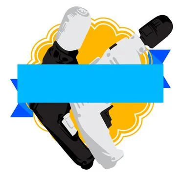 Drill, Power Tool banner. Trendy flat geometric web banner. Simple minimal .. Stock Illustration