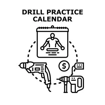 Drill practice calendar concept with tools and price Stock Illustration