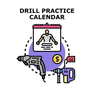 Drill practice calendar concept with tools and price Stock Illustration