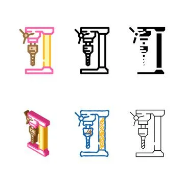 Drill press stylized tool work color icon vector イラスト素材