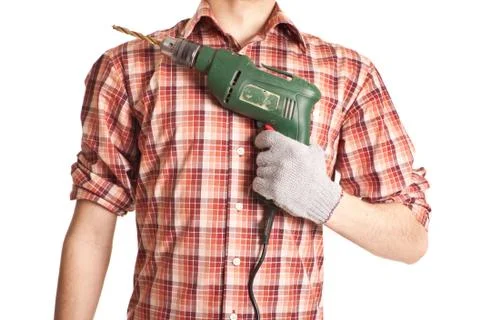 With drill ready to work Stock Photos