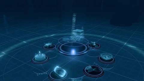 Drill Rig Above A Ring Of Open Pit Mining And Crusher Platforms As A Glowing Stock Footage 344395149