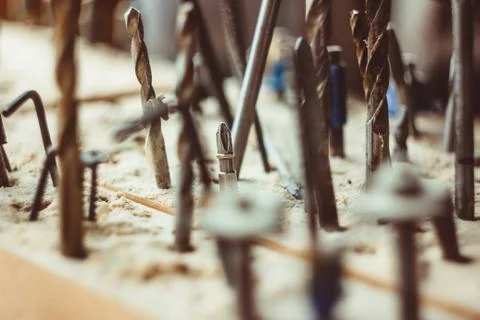 The drill is sawdust Stock Photos