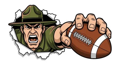 Drill Sergeant Rips Through Wall Holding Football Stock Illustration