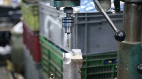 Drill with shavings. Industry machine working on drilling. Stock Footage 83764533