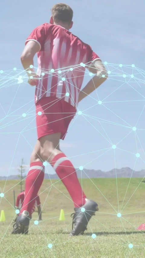 Drill starting, red player hopping and jogging for agility training under Stock Footage 332806640