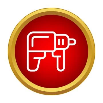 Drill tool icon in red gold circle Stock Illustration