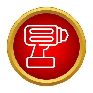 Drill tool outline in a red circle with gold border Stock Illustration