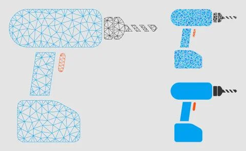 Drill Vector Mesh Wire Frame Model and Triangle Mosaic Icon Stock-Illustration