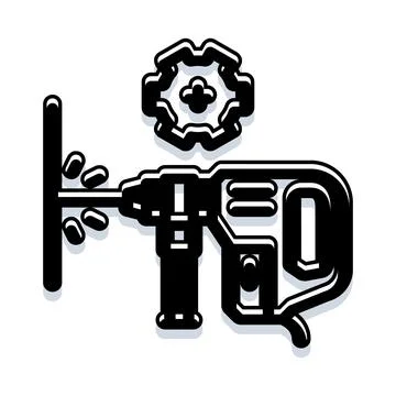 Drill working on wall with gear icon Illustrazione stock