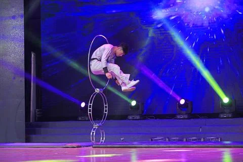 Drilling ground ring performance on stage, luannan county, hebei province, .. 스톡 사진