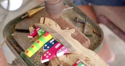 Drilling a hole with a drill press makes it more straight and accurate. Stock Footage 224116222