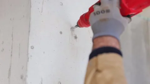 Drilling Hole in Wall with Hammer Drill. Stock Footage 271582943