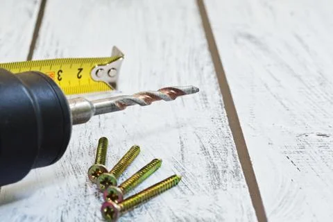 Drilling machine and accessories Foto stock