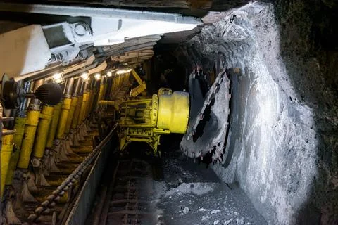 Drilling machine in coal mine Stock Photos