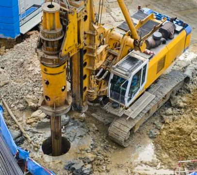 Drilling machine at construction site Stock Photos