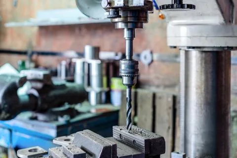 Drilling machine. The drill bit is installed in the drill chuck. Stock Photos