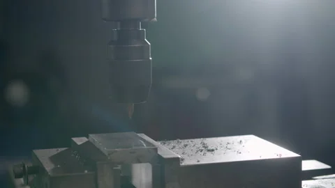 Drilling machine hole metal flat steel plate and selective focus Stock Footage 137031542