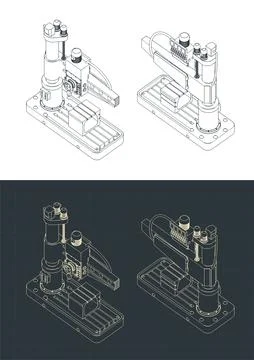 Drilling machine isometric blueprints Stock Illustration