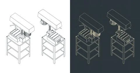 Drilling machine isometric drawings Illustrazione stock