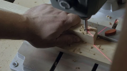 Drilling machine with laser pointer for drilling wood Video stock 102488525