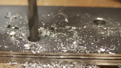 Drilling Machine making a Hole in a Steel Sheet 01 Video stock 87757630
