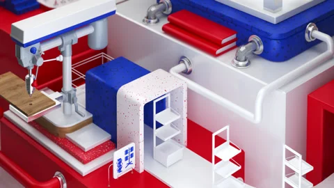 Drilling machine operation, wood processing .Conveyor of shop equipment. Stock Footage 157241301