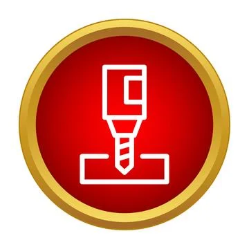 Drilling machine tool working icon on red background Stock Illustration