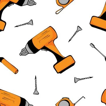 Drilling machine tools seamless pattern on white background Stock Illustration