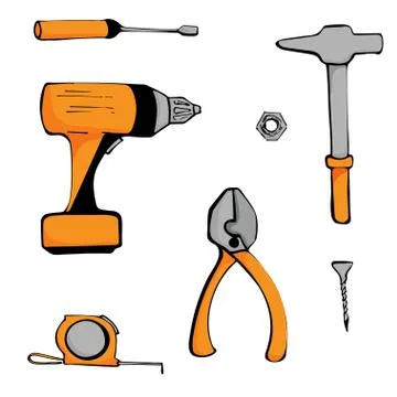 Drilling machine tools set isolated on white background Stock Illustration